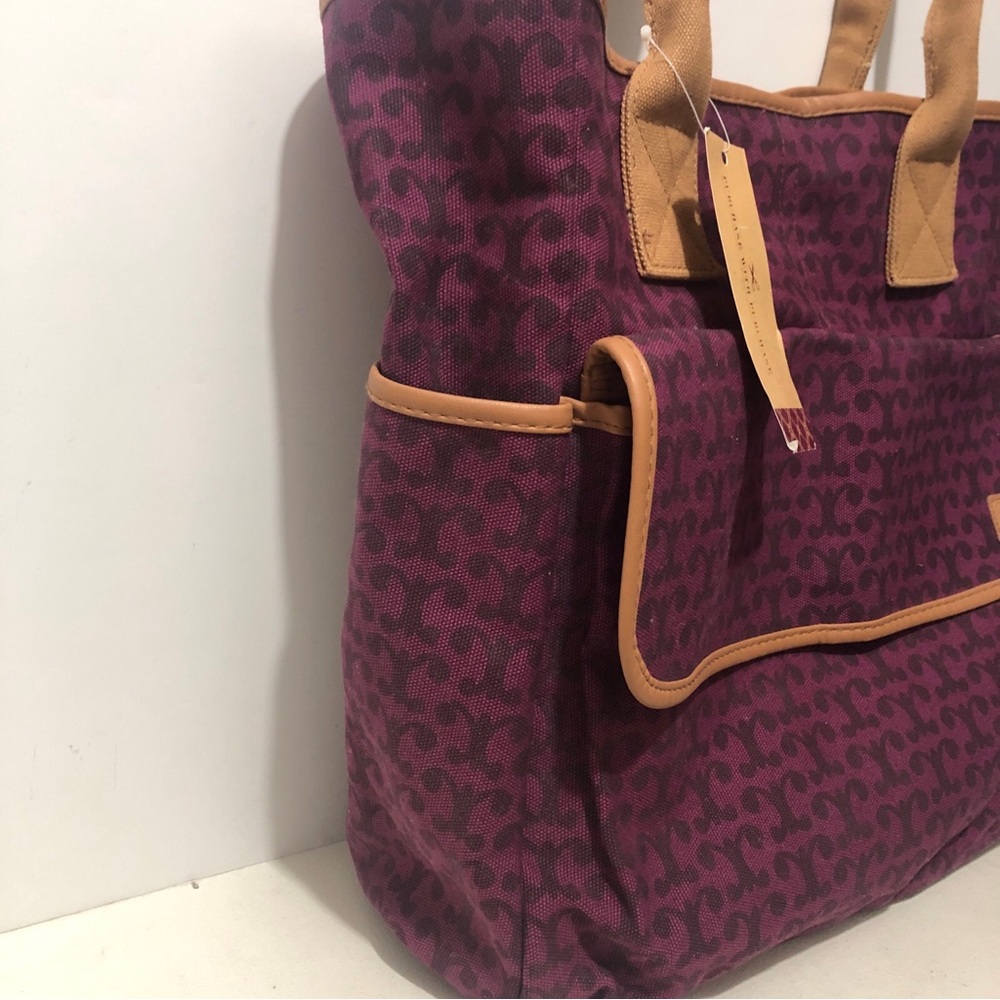 Purchase Canvas Tote Bag 12”Wx6”Wx13”H Floral Print High Capacity Pockets Maroon - Picture 2 of 9